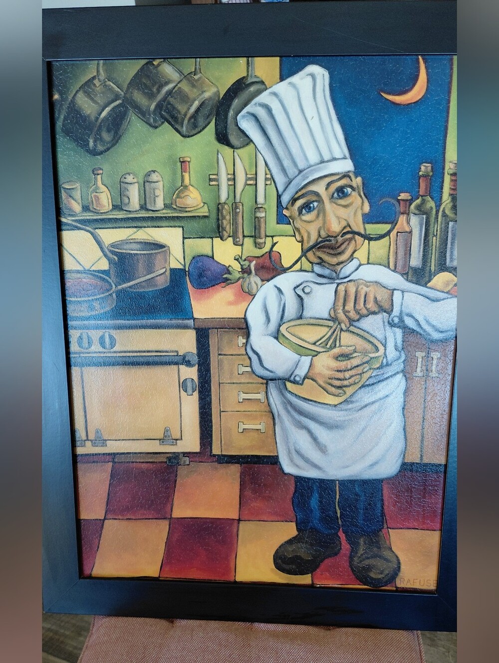 Rafuse Chef Artwork Canvas Print - White, Blue, Brown